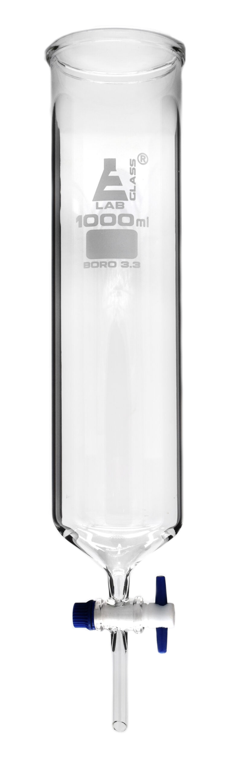 Dropping Funnel, 1000ml - PTFE Key Stopcock, Open Top, Cylindrical - Ungraduated - Cylindrical, Borosilicate Glass