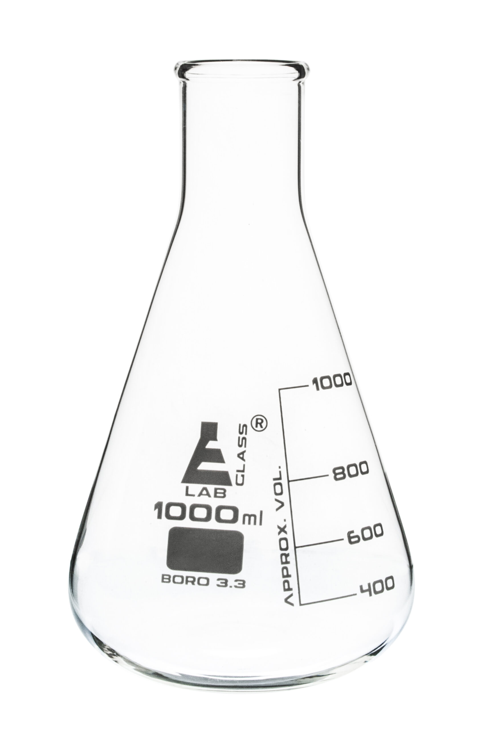 Erlenmeyer Flask, 1000ml - Borosilicate Glass - Narrow Neck, Conical Shape - White Graduations