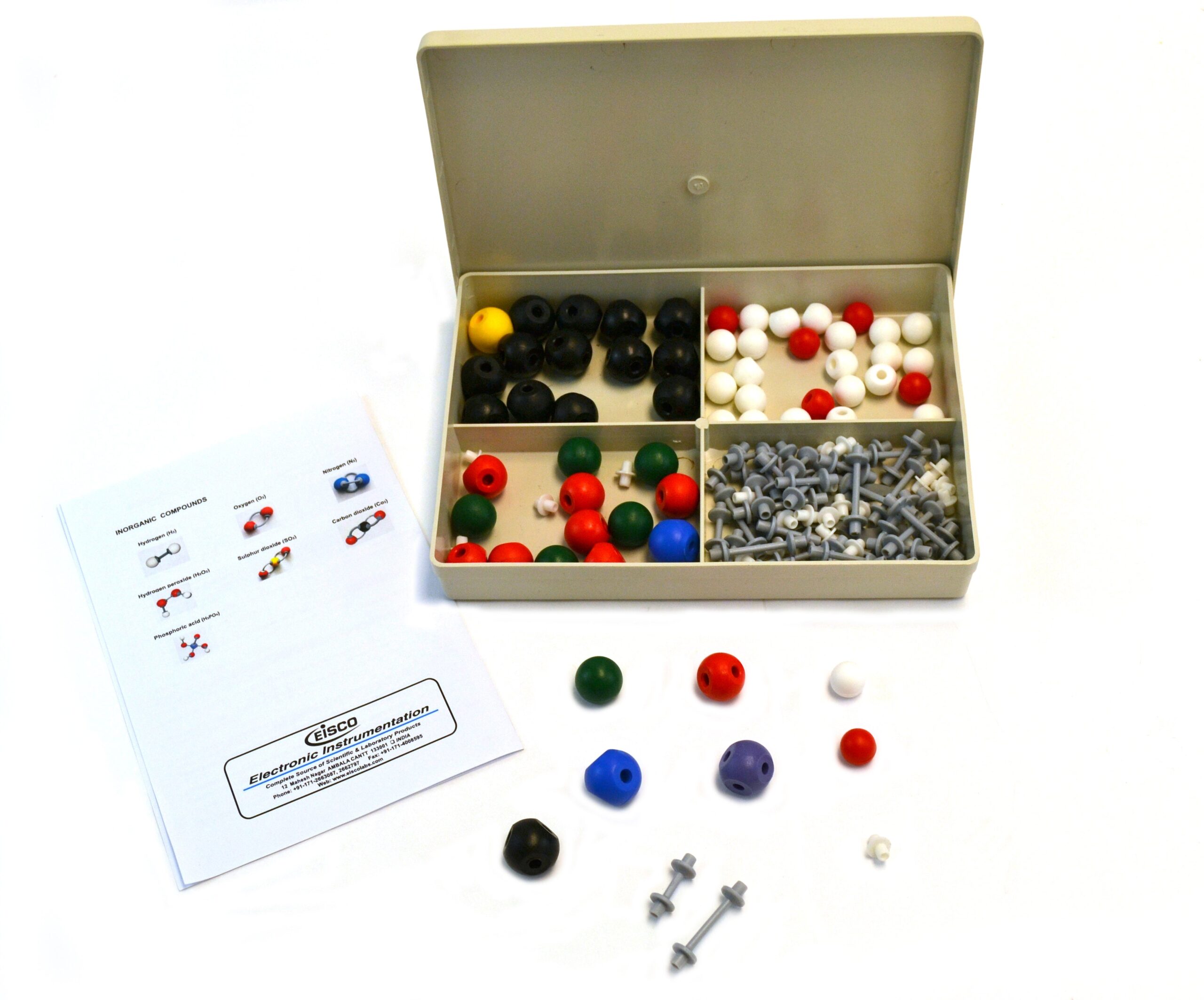Molecular Model Kit (127 Pieces), Introduction Kit, Inorganic Chemistry, Single and Double Covalent Bonds, Long Flexible Links, Short Links Includes Short Link Removing Tool - Case Included