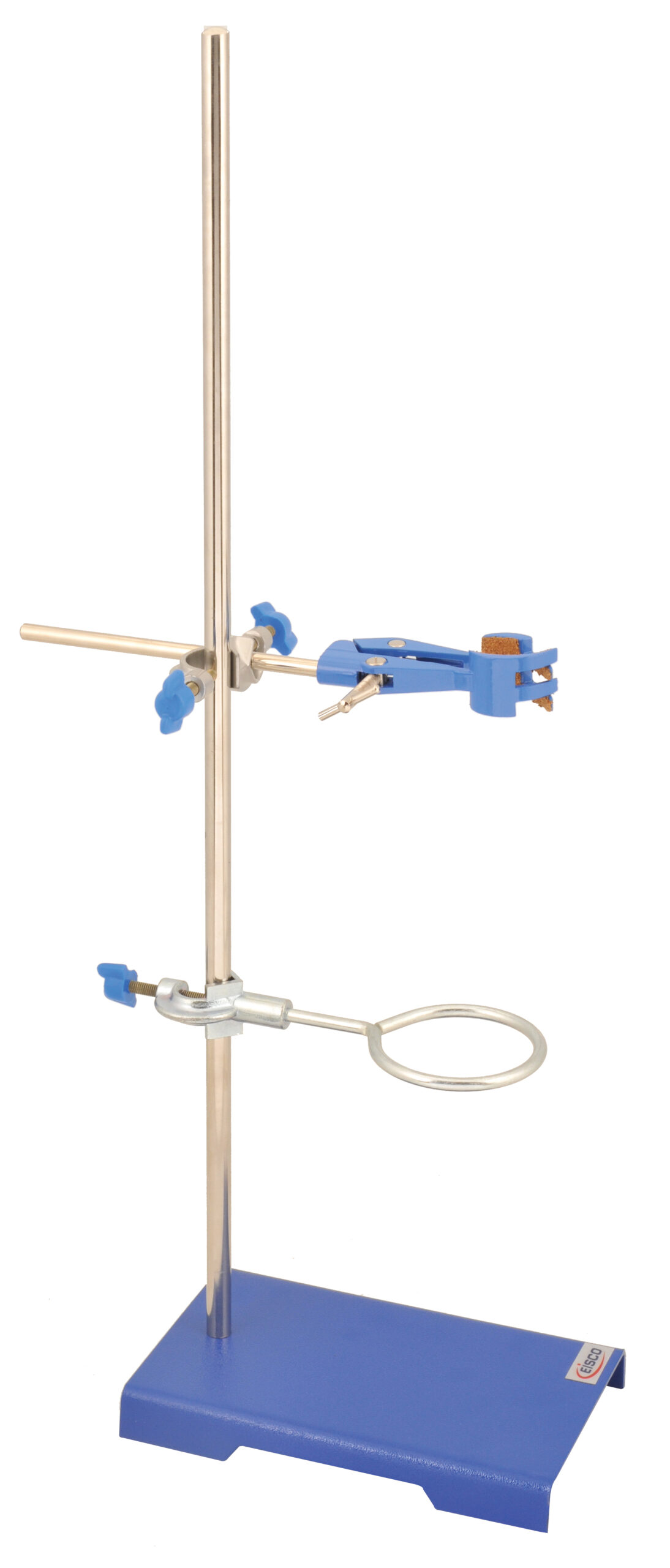 4 Piece Set - Rectangular Retort Stand, Rod, Clamp & Ring Set - 8"x5" Steel Base, 23.6" Stainless Steel Rod, 3" Steel Support Rings, 4-Pronged Cork-Lined Clamp