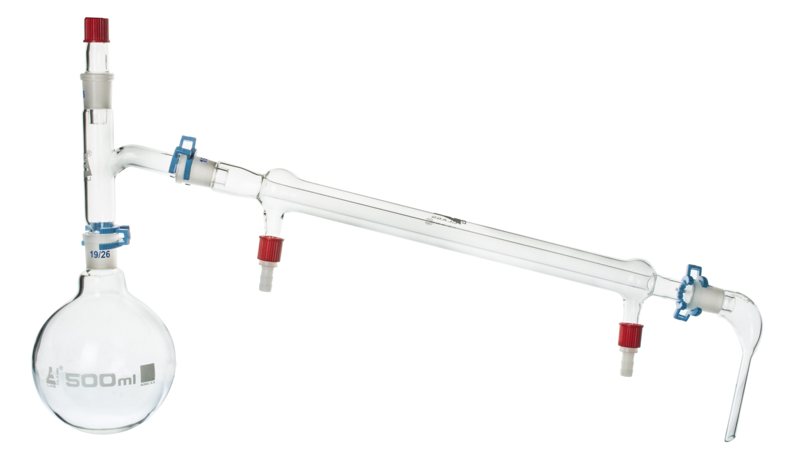 Simple Distillation Apparatus - Borosilicate Glass - Flask, Still Head, Condenser, Receiver Adapter, Joint Clips