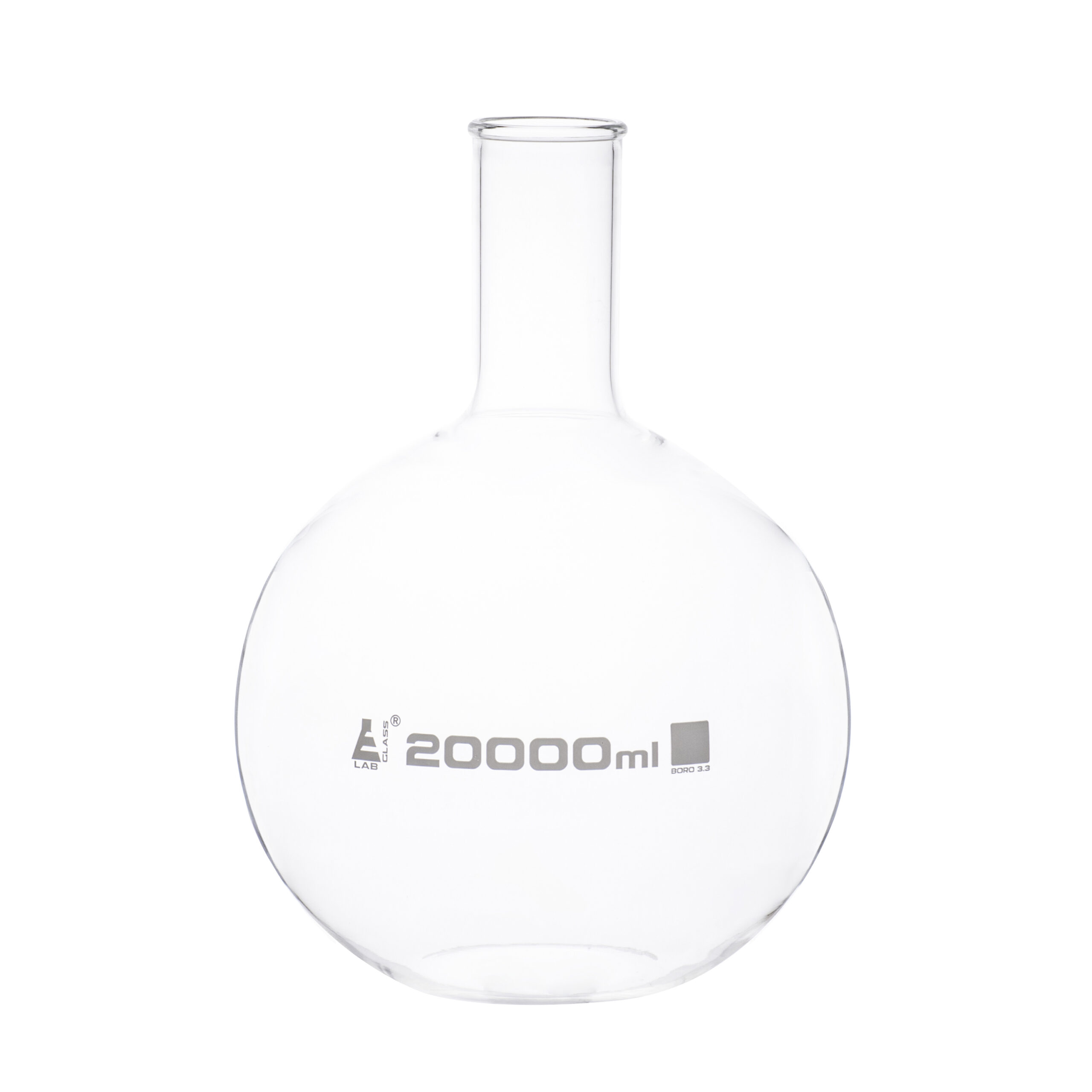 Florence Boiling Flask, 20,000ml - Flat Bottom, Narrow Neck, Beaded Rim - Borosilicate Glass