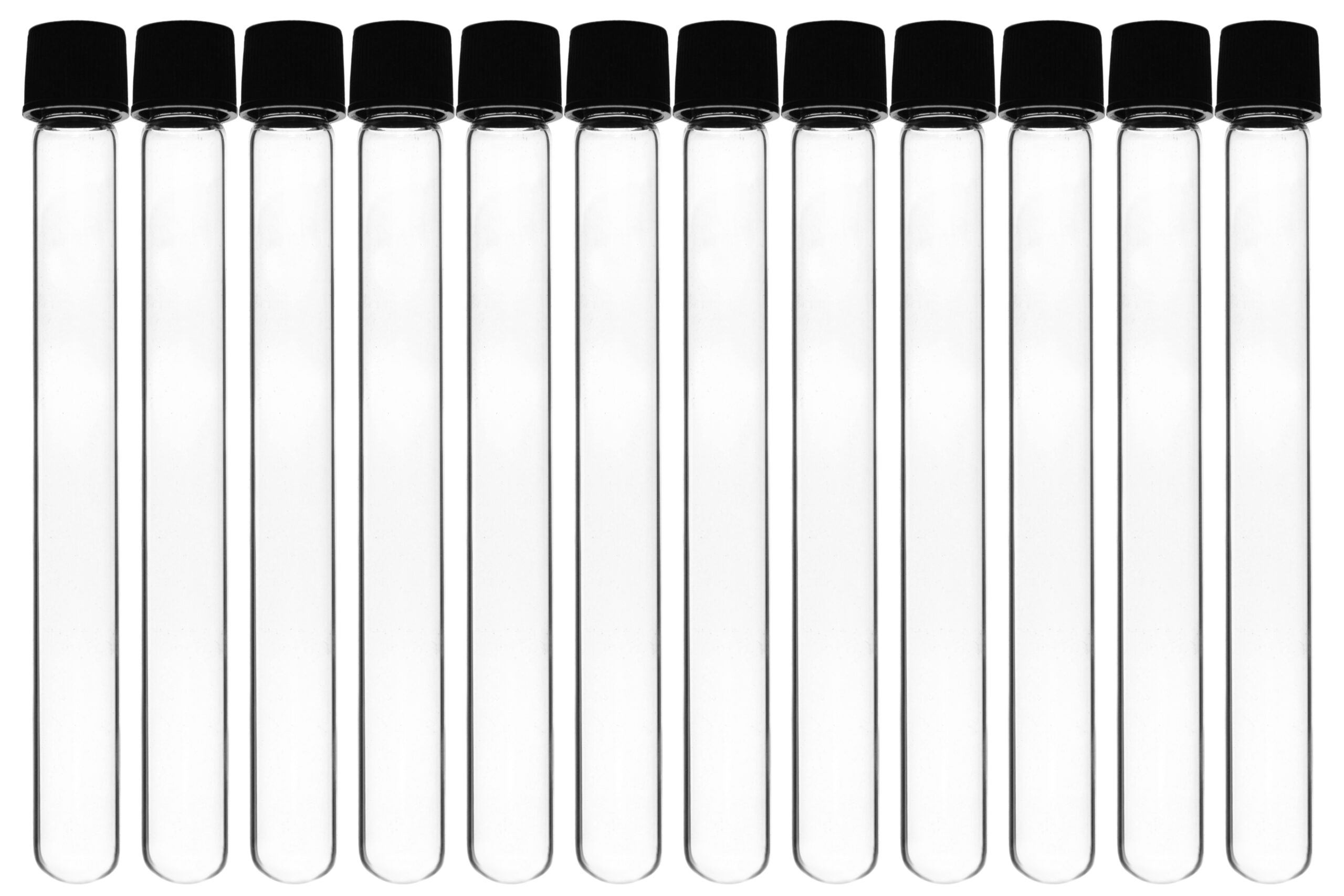 Test Tubes, 20ml - Bakelite Screw Cap with Rubber Liner - Borosilicate 3.3 Glass - 5.9" x 0.6" - Round Bottom - Leak Proof, 12PK