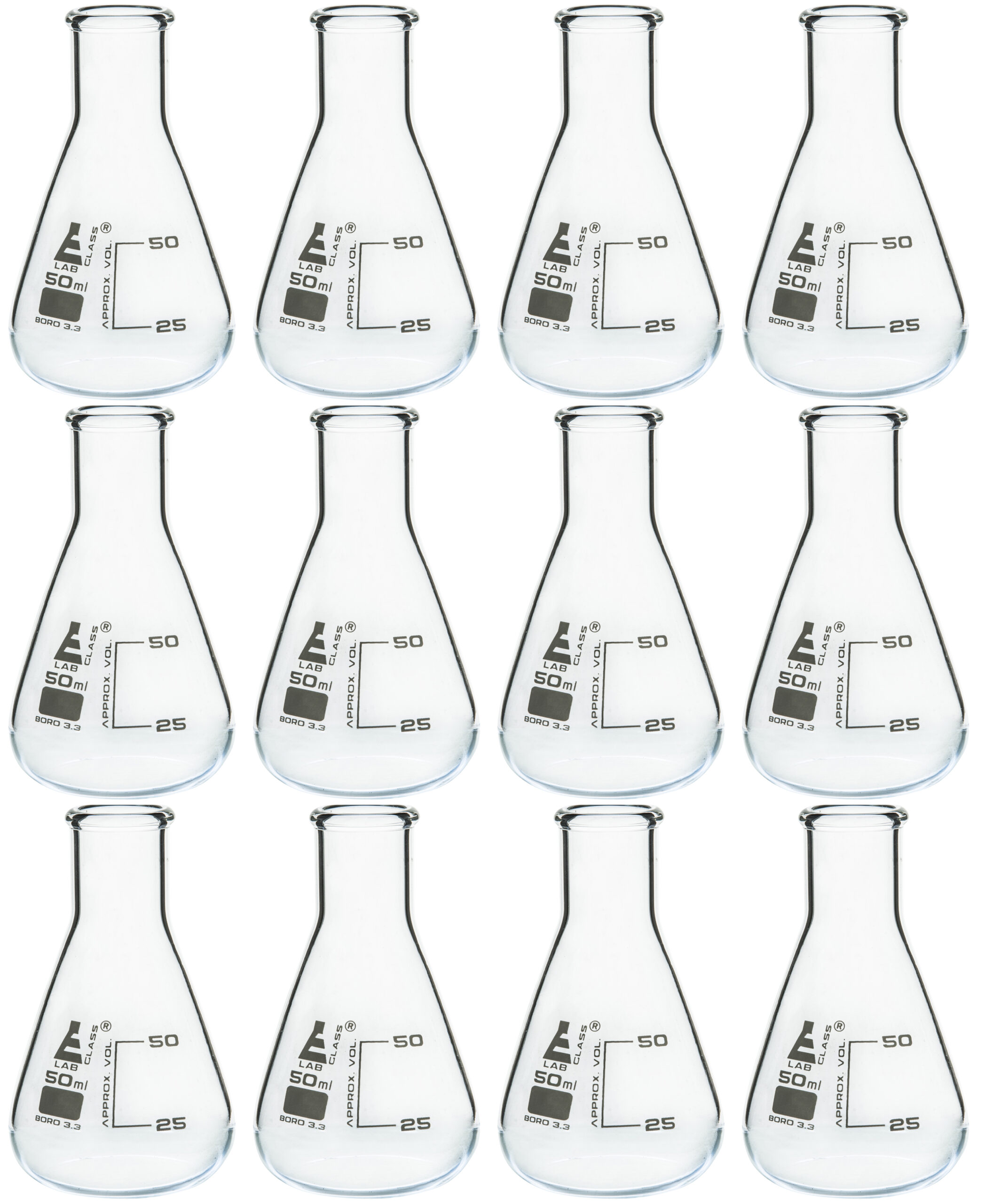 Erlenmeyer (Conical) Flask, Borosilicate, 50mL, Pack of 12