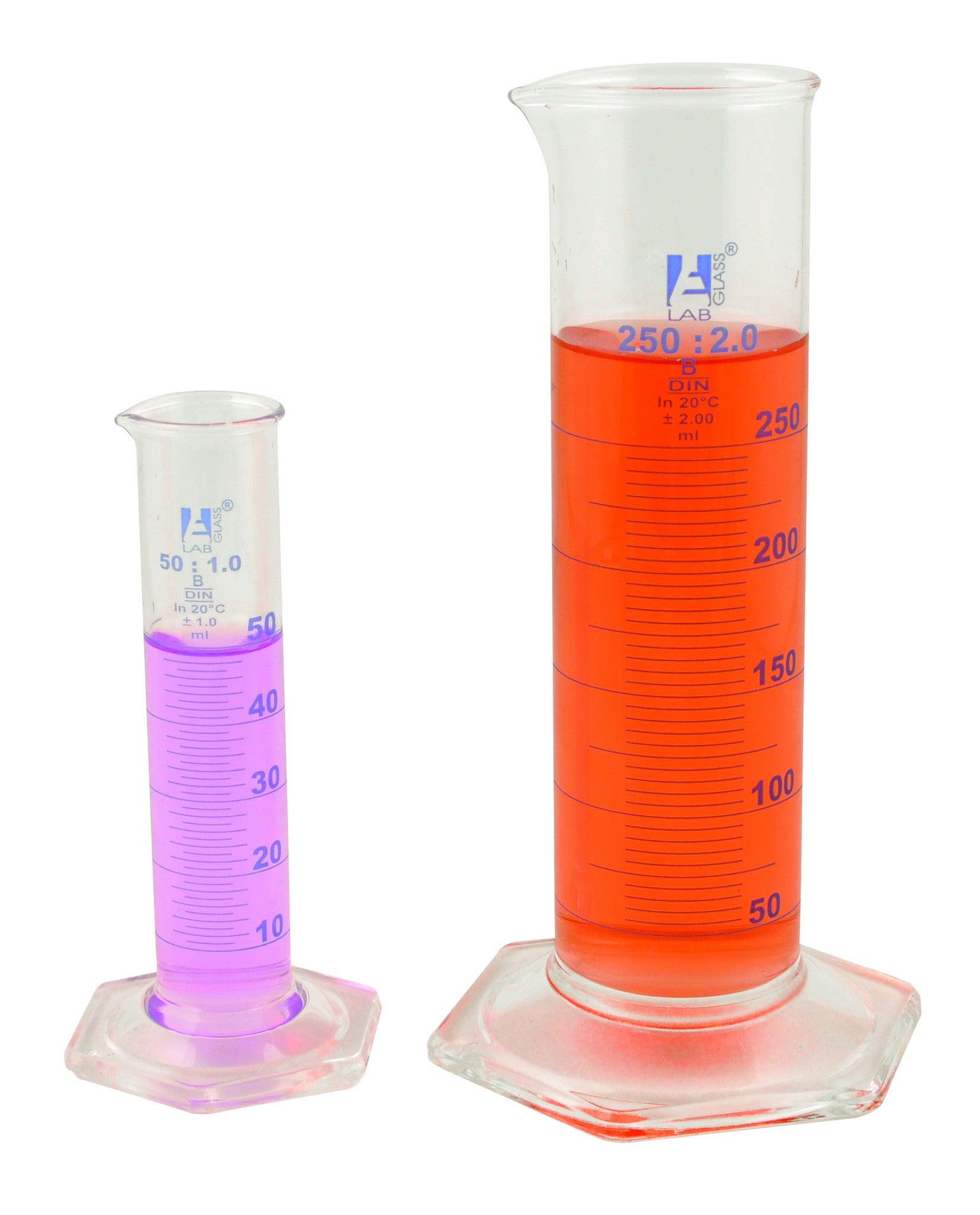 Measuring Cylinder, 1000ml - Class A - Squat Form, Blue Graduations - Borosilicate Glass