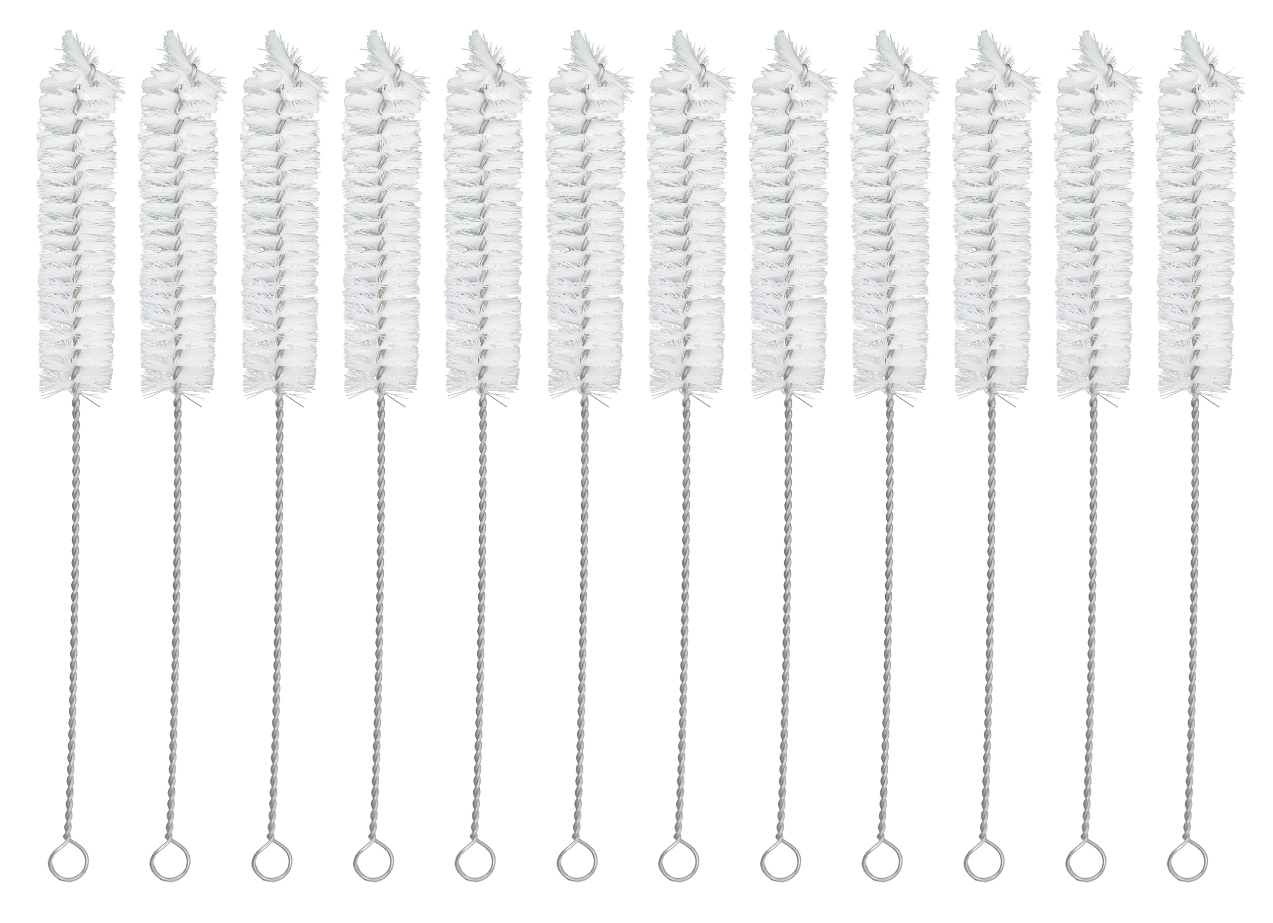 12PK Bristle Cleaning Brushes with Fan-Shaped Ends, 9" - Twisted Stainless Steel Wire Handle - Ideal for 0.6" - 0.8" Diameter Tubes, Bottles, Flasks, Cylinders, Jars, Vases, Cups