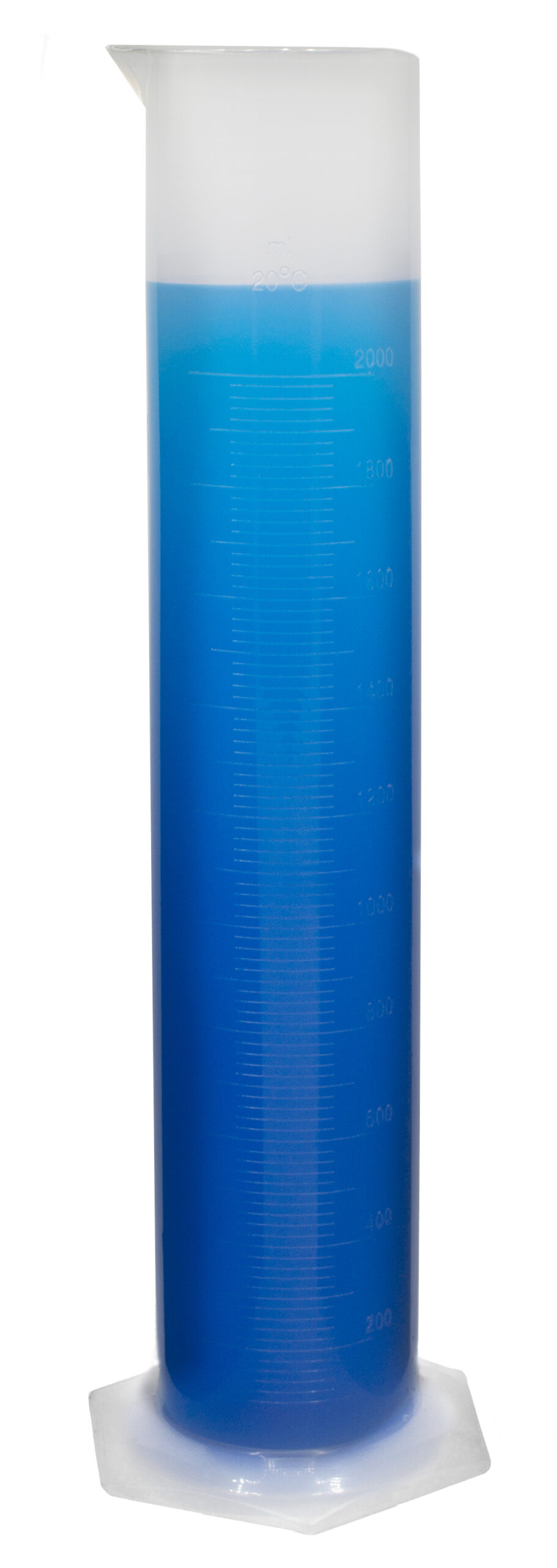 Measuring Cylinder, 2000ml - Class B Tolerance - Round Base - Polypropylene Plastic - Industrial Quality, Autoclavable