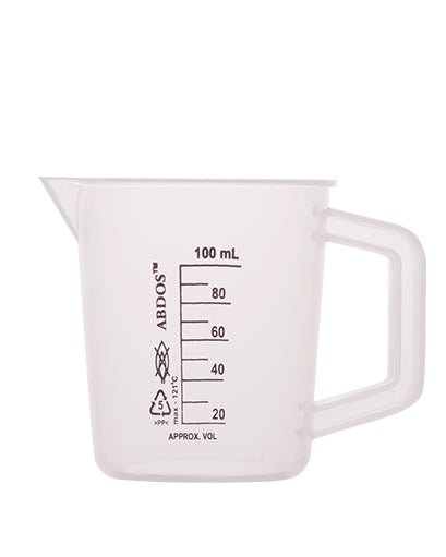 Abdos Printed Beakers with Handle, Polypropylene (PP) 100 mL, 6/CS