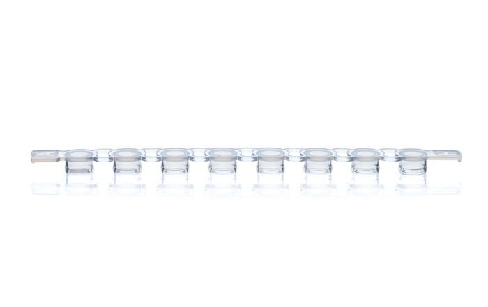 PCR 8-strip domed caps for full skirt PCR plates, clear, bag of 300