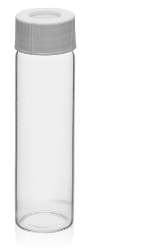 VOA/TOC Clear Vials, 40mL - 100/PK - Borosilicate Glass - ASTM/USP Type 1, Class B - PP Caps with PTFE Septa - Shrink-Wrapped - Pre-Assembled