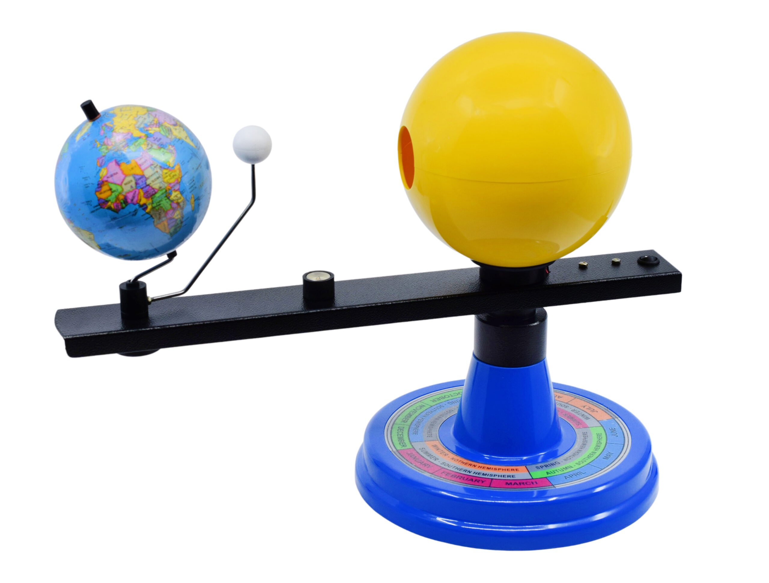 Illuminated Sun, Earth & Moon Orbital Model, 12.25"H x 16.25"W - 12V Light Bulb Demonstrates Sunlight on Earth & Moon - Includes Experiment Guide