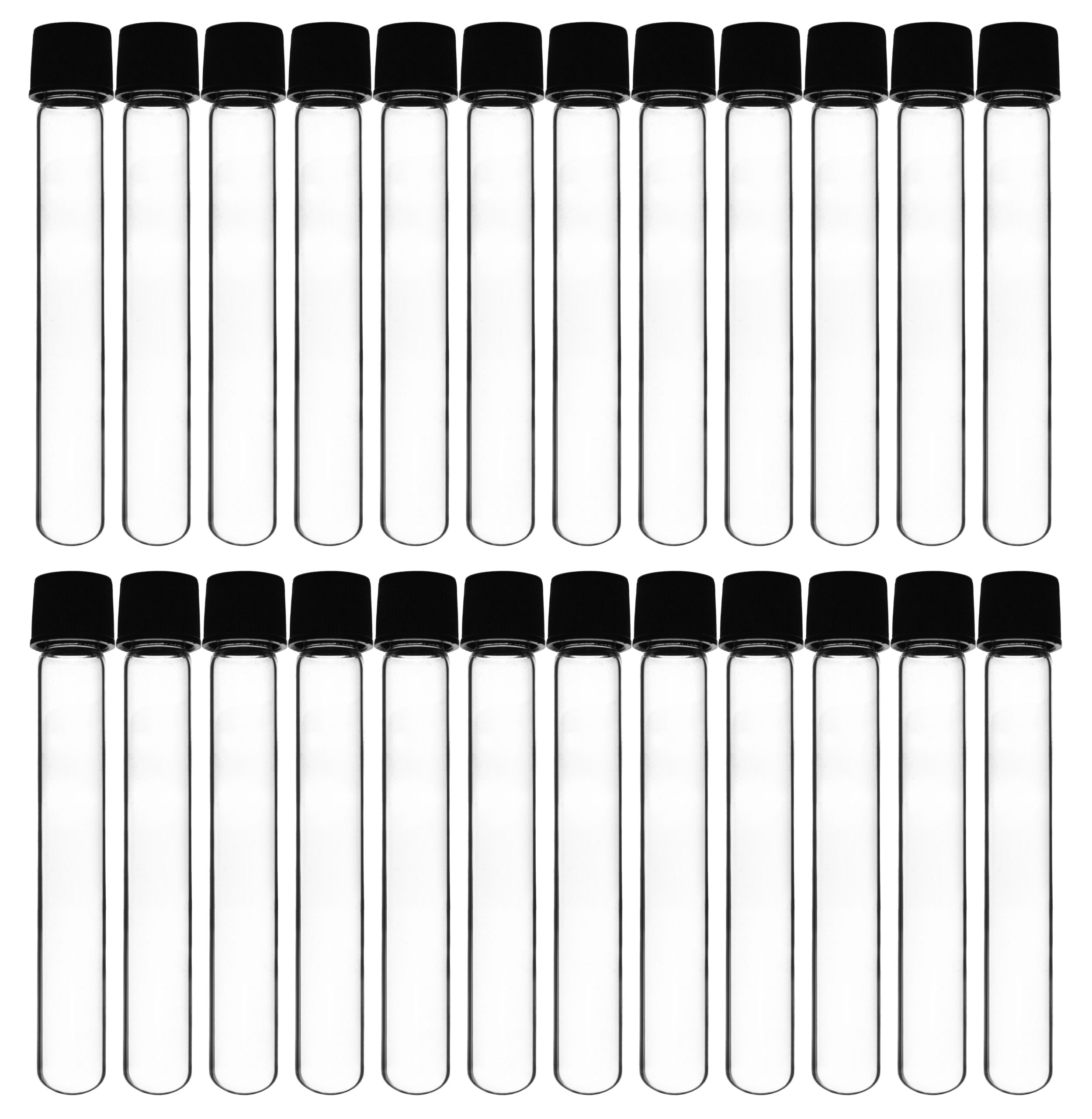 Test Tubes, 10ml - Bakelite Screw Cap with Rubber Liner - Borosilicate 3.3 Glass - 3.9" x 0.6" - Round Bottom - Leak Proof, 24PK