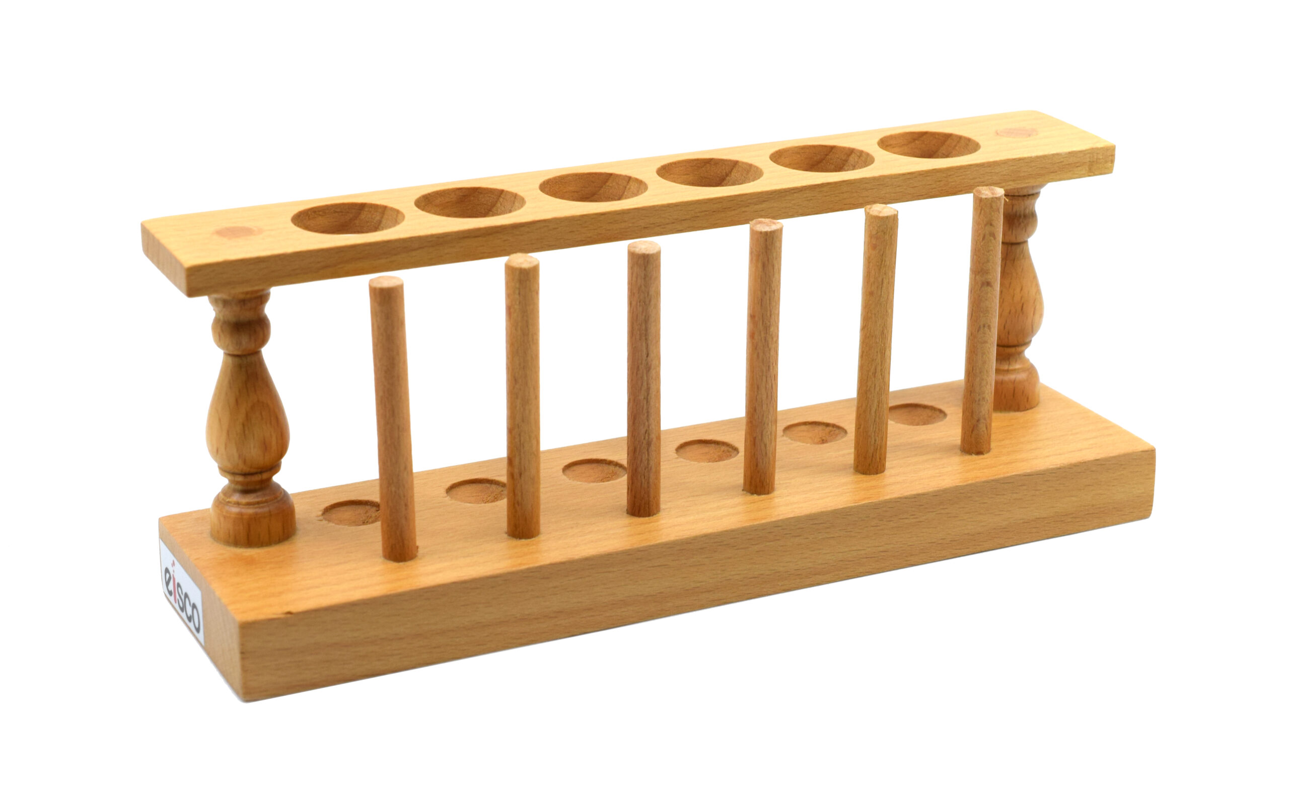 Wooden Test Tube Rack with 6 Draining Pins - Holds 6 Tubes up to 25mm - 9.75" Wide - Premium Polished Wood Construction