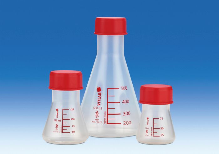 Erlenmeyer Flask, PMP, wide screw cap, 125mL, pack of 6