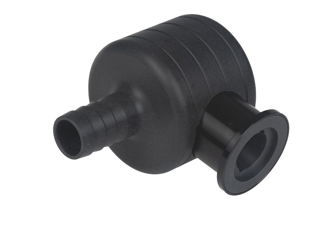Elbow w/ small flange KF DN 25, hose nozzle tubing w i.d. 19 mm, PP