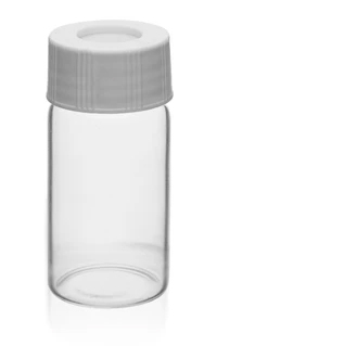VOA/TOC Clear Vials, 20mL - 100/PK - Borosilicate Glass - ASTM/USP Type I, Class B - PP Caps with PTFE Septa - Shrink-Wrapped - Pre-Assembled