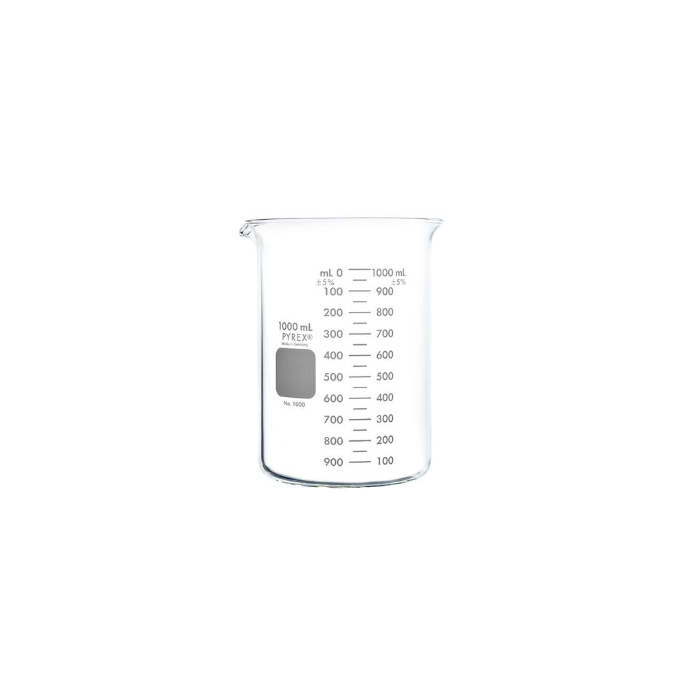 PYREX Griffin Low Form 1L Beaker, Double Scale, Graduated