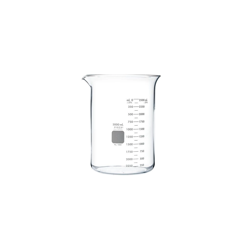 PYREX Griffin Low Form 3L Beaker, Double Scale, Graduated