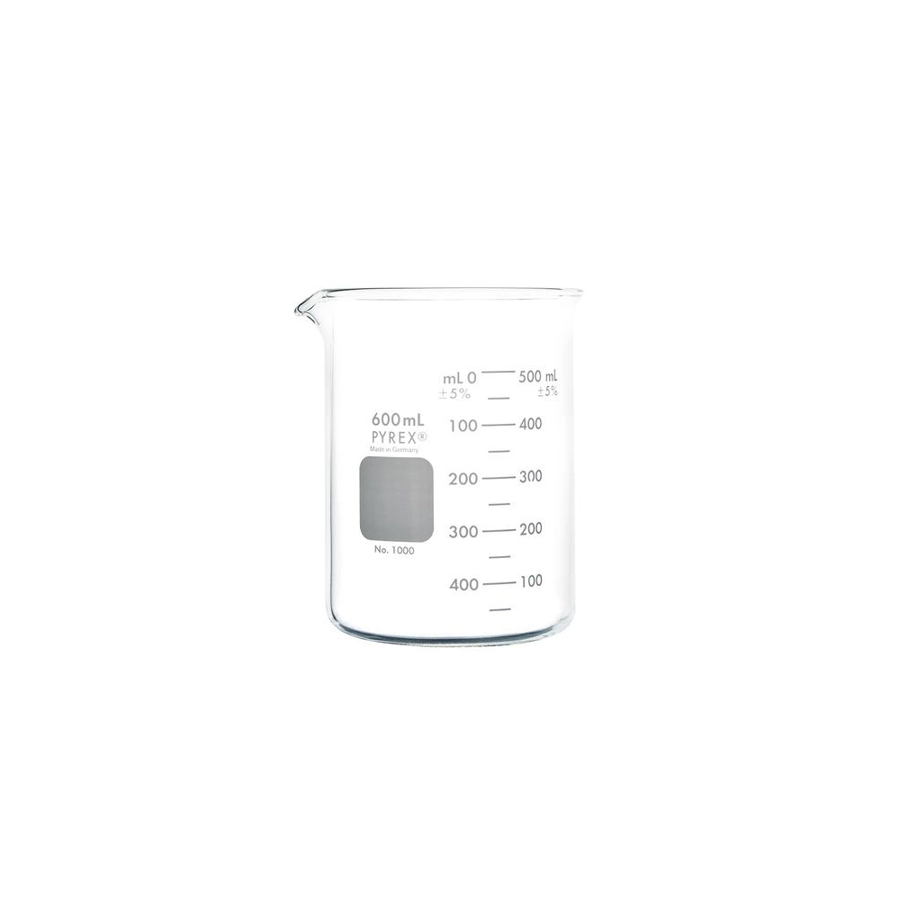 PYREX Griffin Low Form 600mL Beaker, Double Scale, Graduated