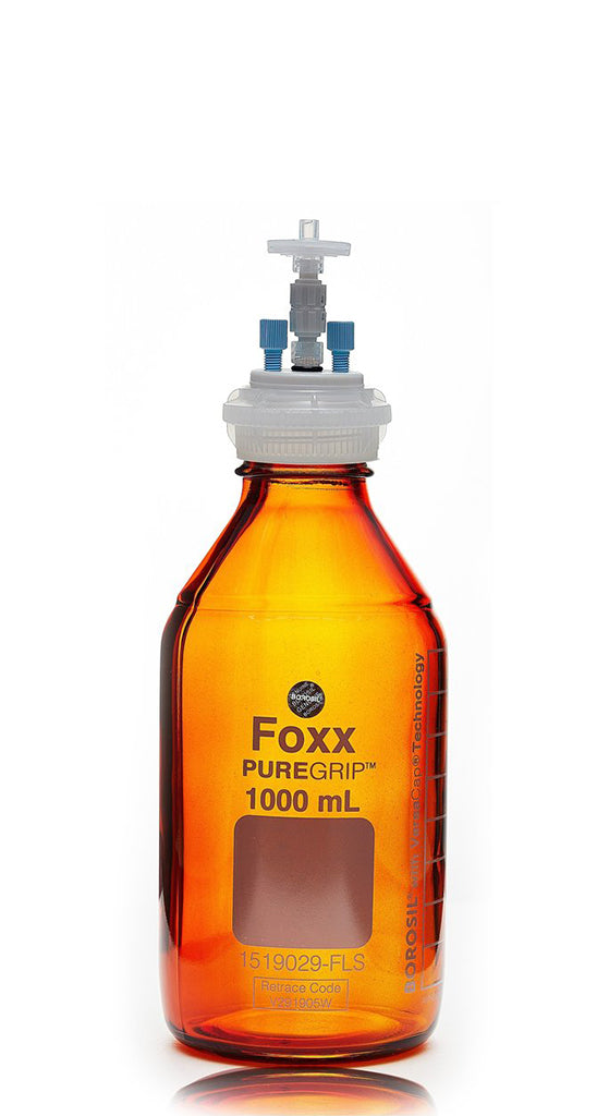 ChromCap™ 300 HPLC Solvent Reservoir System with VersaCap® GL45 and 1 L (1,000 mL) Amber Glass Reagent Bottle, Class VI PTFE Adapter & Safety Air Inlet Valve, Two (2x) Ports- OD Tubing 3.2mm (1/8") or 1.6 mm (1/16"), 1/EA