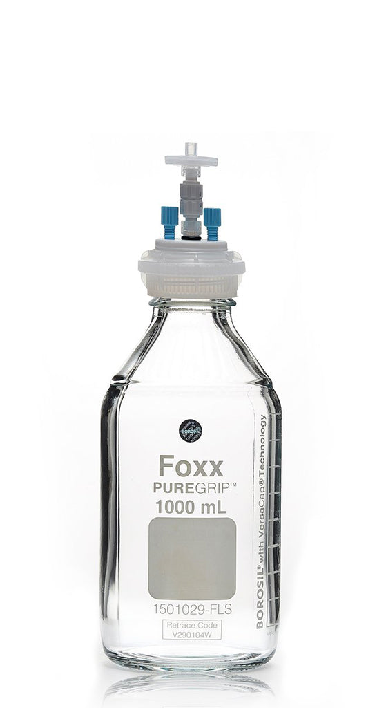 ChromCap™ 300 HPLC Solvent Reservoir System with VersaCap® GL45 and 1 L (1,000 mL) Clr. Glass Reagent Bottle, Class VI PTFE Adapter & Safety Air Inlet Valve, Two (2x) Ports- OD Tubing 3.2mm (1/8") or 1.6 mm (1/16"), 1/EA