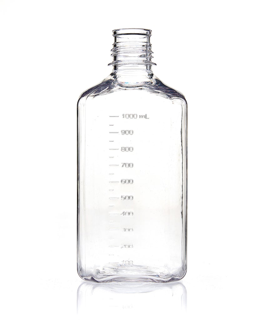 EZBio® 1 L (1,000 mL) PETG Media Bottles, Non-Sterile, Square Storage Bottles with 38-430 mm Neck, Without Caps, 12/PK
