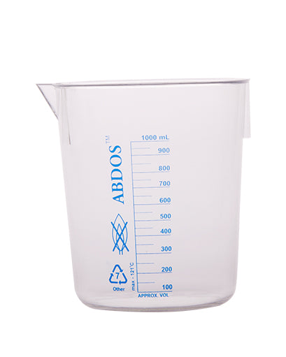 Abdos Printed Tapered Beakers, TPX Polymethyl pentene (PMP) 1,000 mL, 4/CS