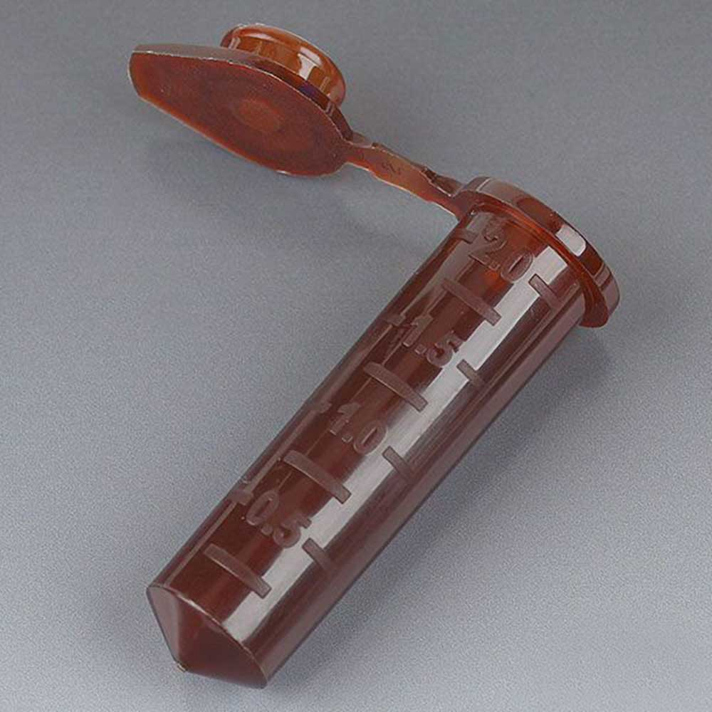 Microcentrifuge Tube, 2mL, PP, Attached Flat Top Cap, Graduated, Amber, 500/Bag, 10 Bags/Unit