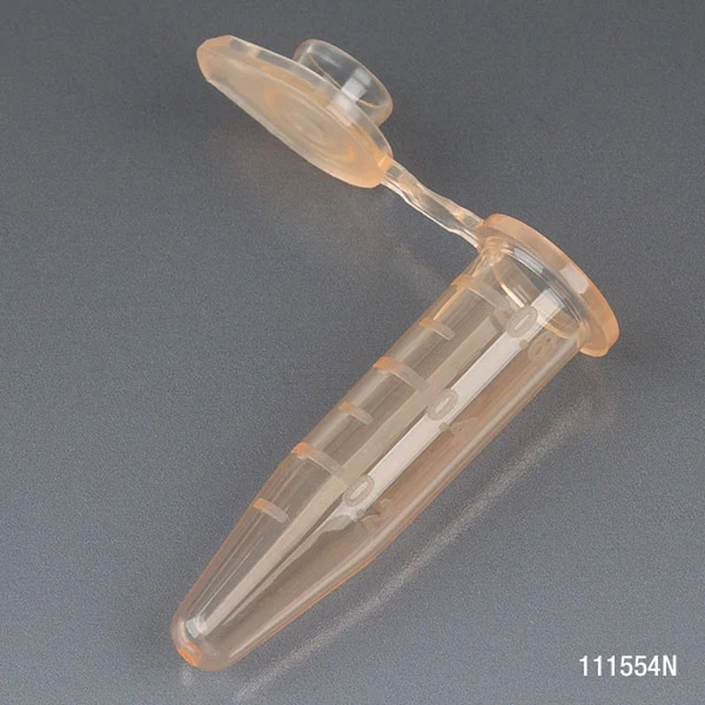 Microcentrifuge Tube, 0.5mL, PP, Attached Snap Cap, Graduated, Orange, Certified: Rnase, Dnase and Pyrogen Free, 500/Stand Up Zip Lock Bag - cs-10000