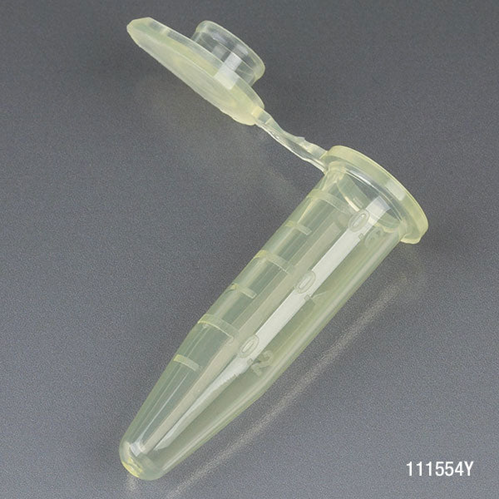 Microcentrifuge Tube, 0.5mL, PP, Attached Snap Cap, Graduated, Yellow, Certified: Rnase, Dnase and Pyrogen Free, 500/Stand Up Zip Lock Bag - cs-10000