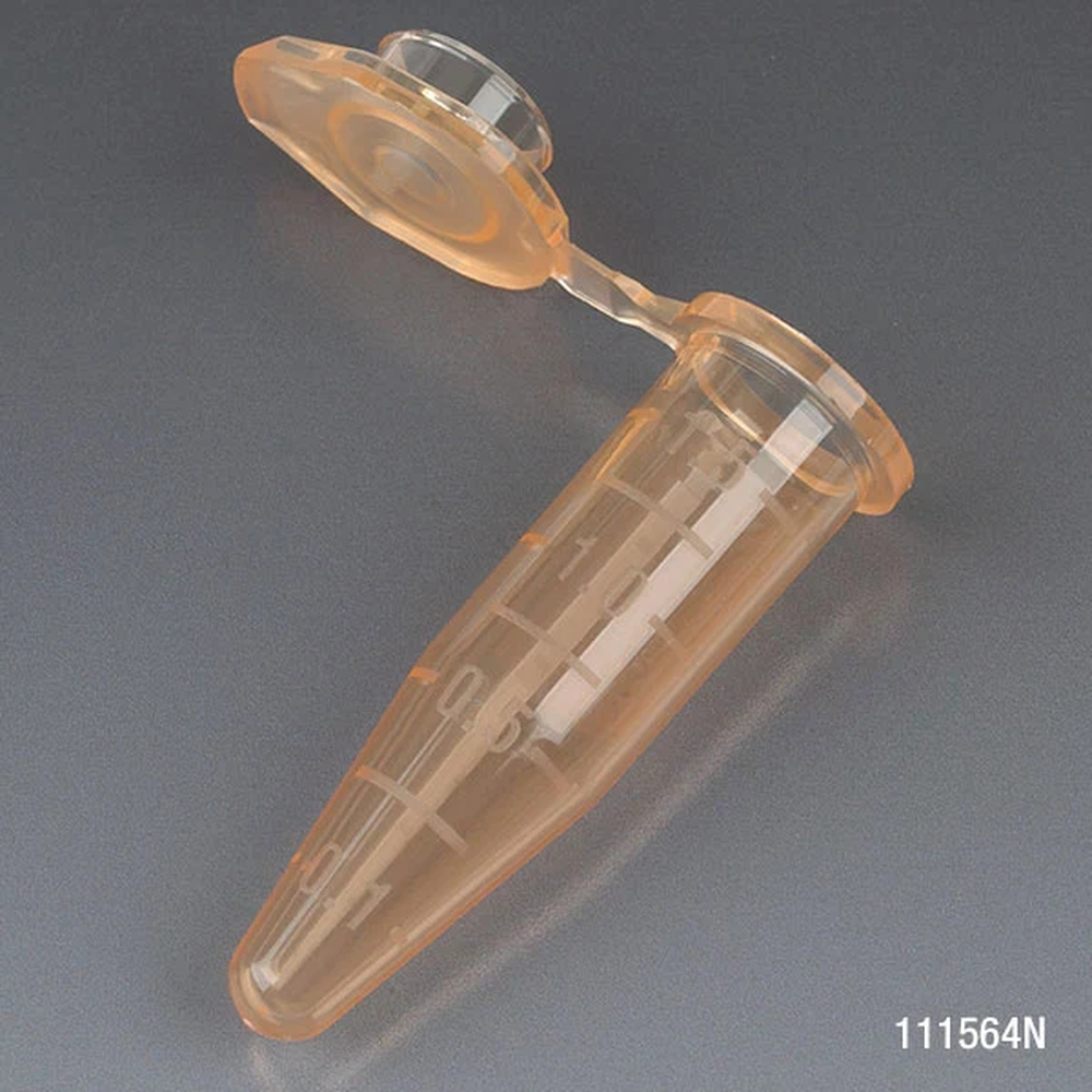 Microcentrifuge Tube, 1.5mL, PP, Attached Snap Cap, Graduated, Orange, Certified: Rnase, Dnase and Pyrogen Free, 500/Stand Up Zip Lock Bag - cs-10000