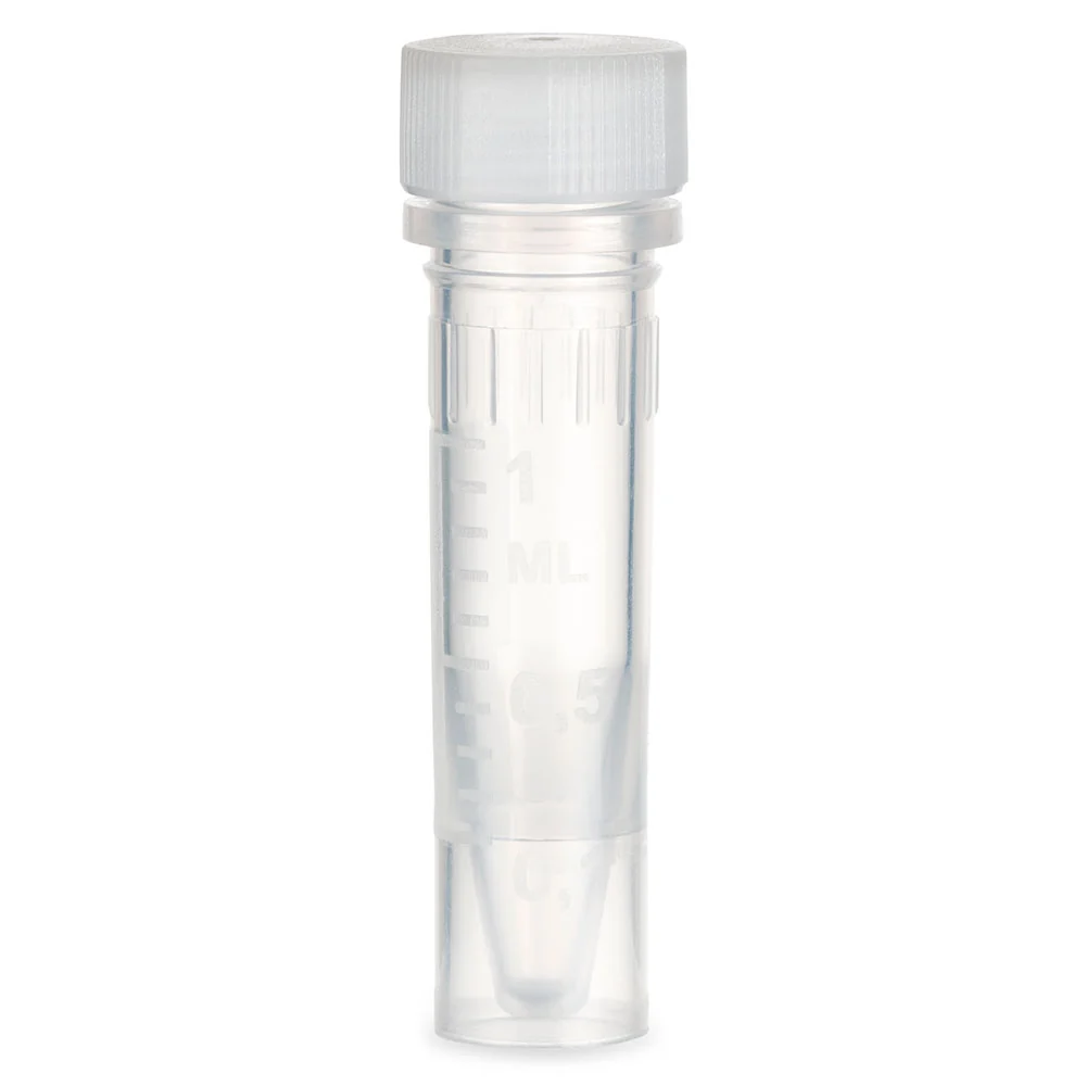 Microtube, 1.5mL, Self-Standing, Attached Screw Cap for Color Insert, with O-Ring, STERILE, PP, 500/Bag, 2 Bags/Unit