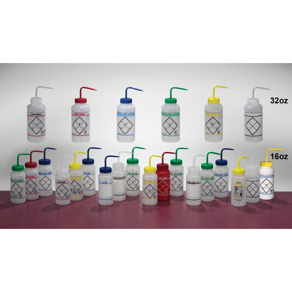 BOTTLE,PE,WASH,WM,SAFETY LABELED,500ML, Green