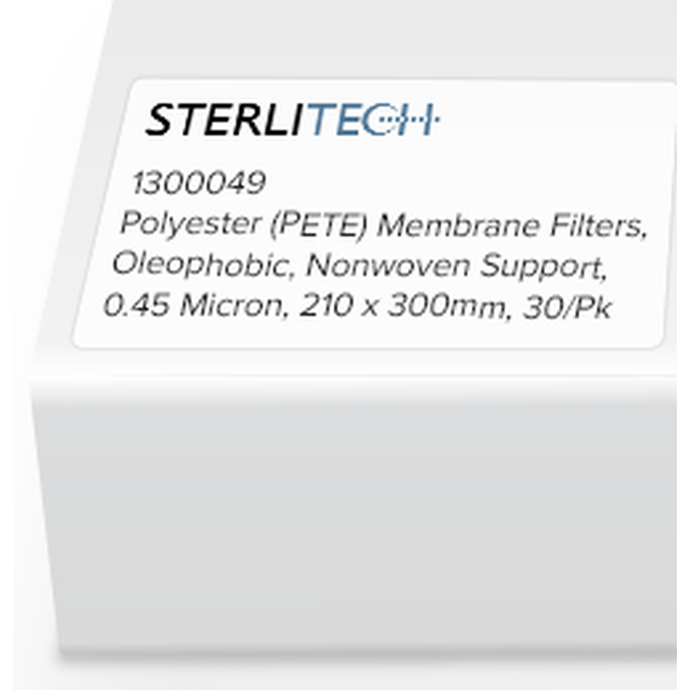 Polyester (PETE) Membrane Filters, Oleophobic, Nonwoven Support, 0.45 Micron, 210 x 300mm, 30/Pk