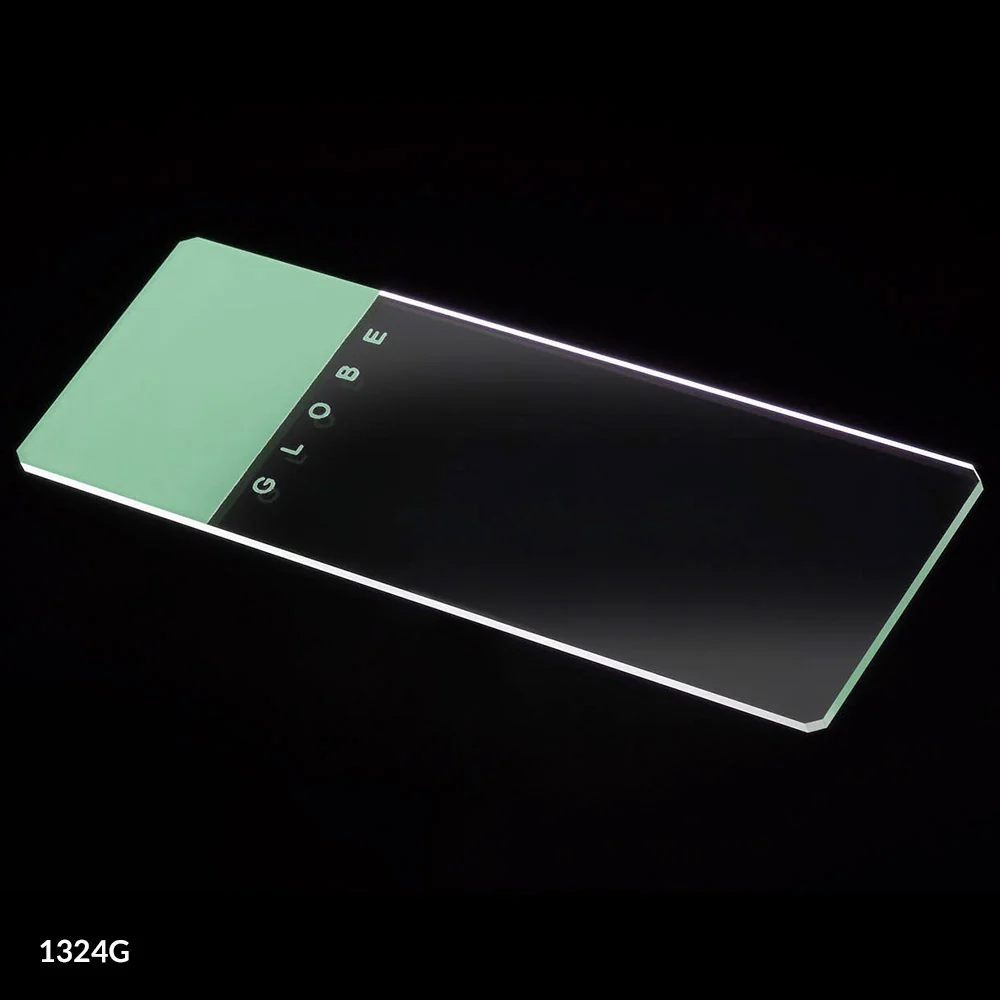 Microscope Slides, Glass, 25 x 75mm, 90 Ground Edges with Safety Corners, Green Frosted, 72/Box, 2 Boxes/Case (1 Gross)
