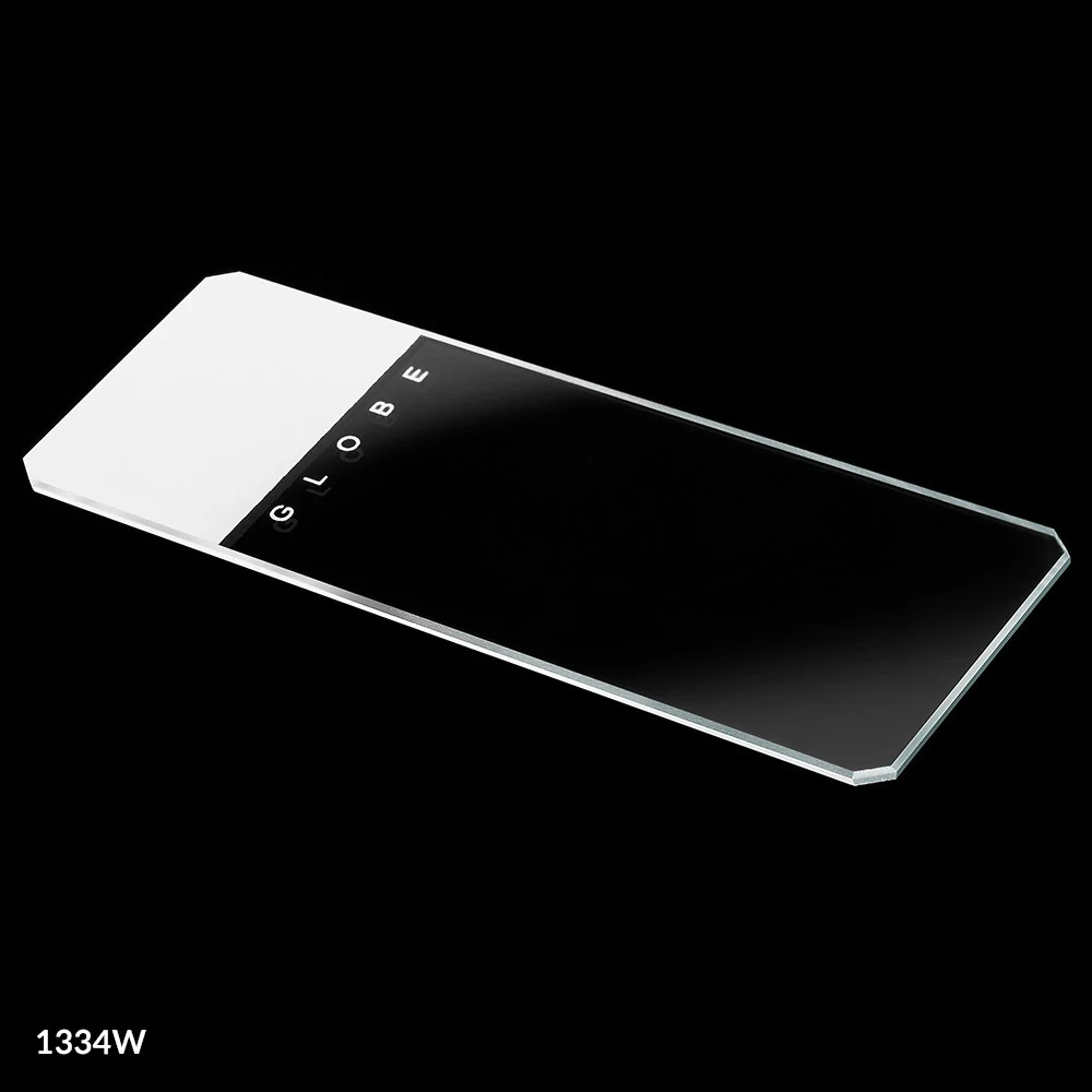 Microscope Slides, Glass, 25 x 75mm, 45 Beveled Edges, Clipped Corners, White Frosted, 72/Box, 20 Boxes/Case (10 Gross)