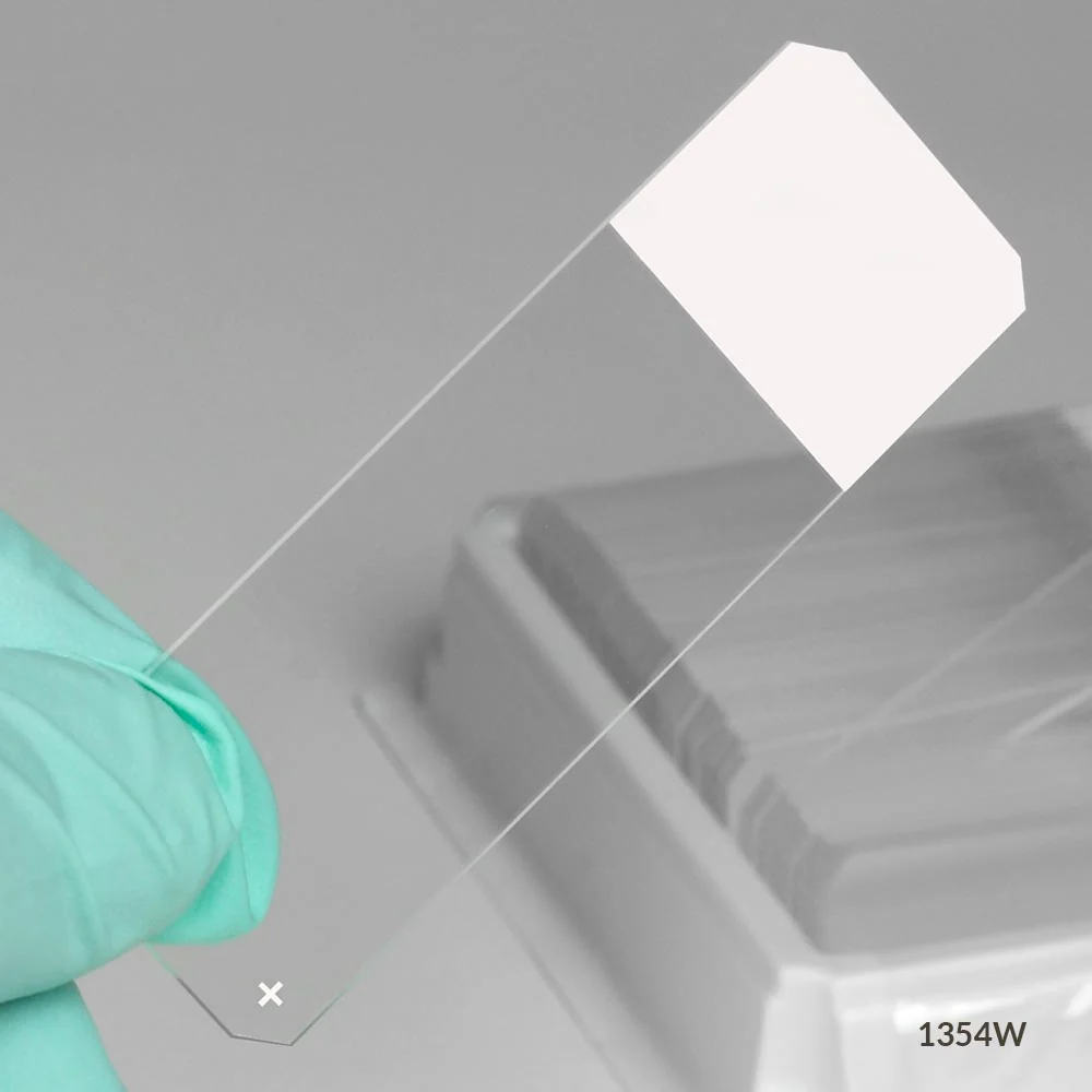 Microscope Slides, Diamond White Glass, 25 x 75mm, Charged, 45 Beveled Edges, Safety Corners, White Frosted, 72/Box