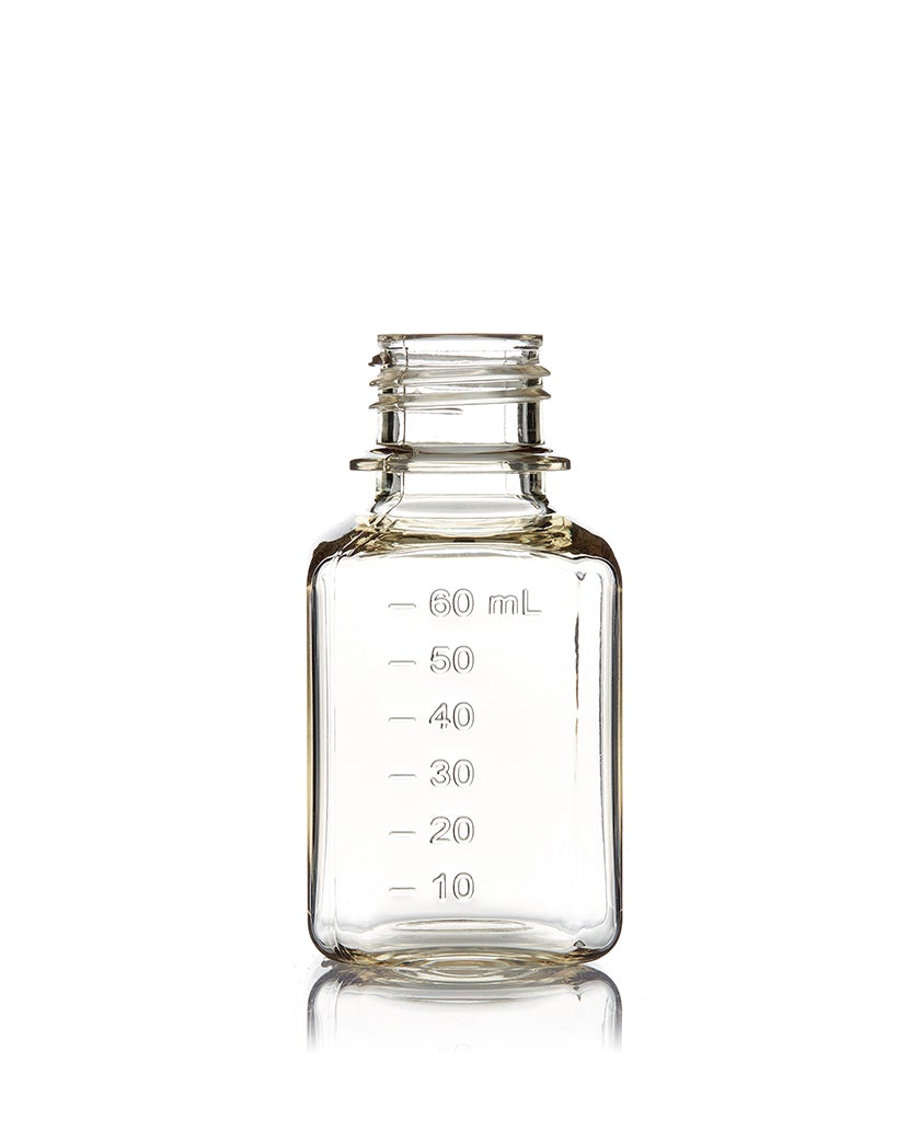 EZBio® 60 mL PC Media Bottles, Non-Sterile, Autoclavable Square Storage Bottles with 24-415 mm Neck, Without Caps, 24/PK