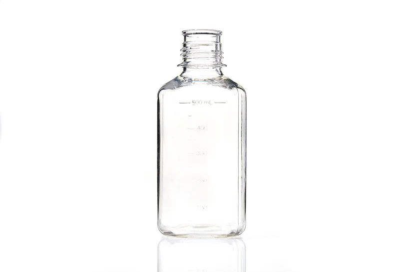 EZBio® 500 mL PETG Media Bottles, Non-Sterile, Square Storage Bottles with 38-430 mm Neck, Without Caps, 20/CS