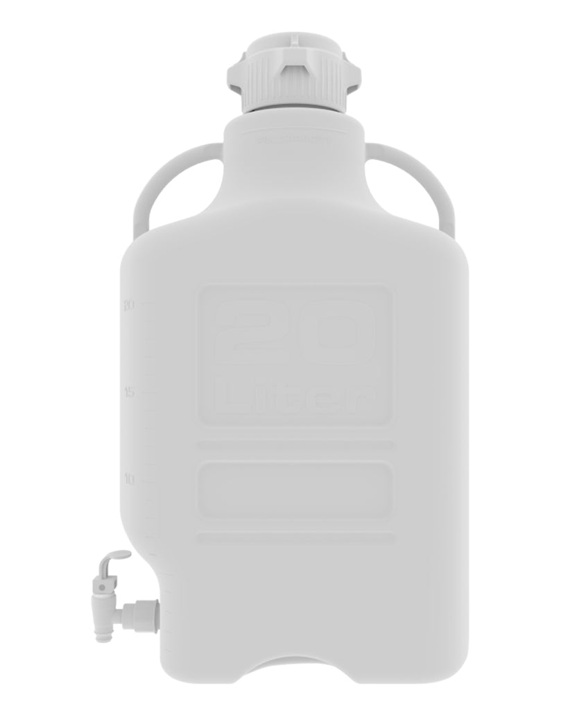 EZgrip® 20 L (5 Gal) HDPE Space Saving Carboy with Leakproof Spigot, 83 mm (83B) VersaCap and 26.5 L Max Capacity, Large Pinched Handles, 1/EA