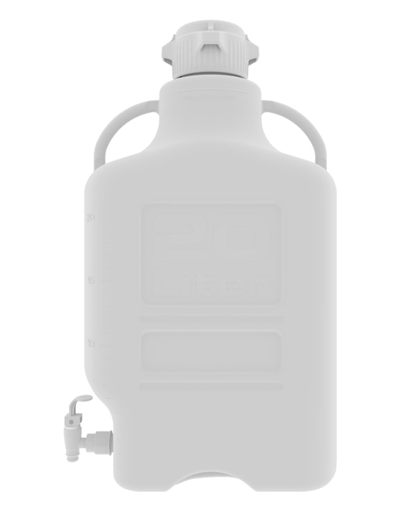 EZgrip® 20 L (5 Gal) Autoclavable Polypropylene (PP) Space Saving Carboy with Leakproof Spigot, 83 mm (83B) VersaCap and 26.5 L Max Capacity, Large Pinched Handles, 1/EA