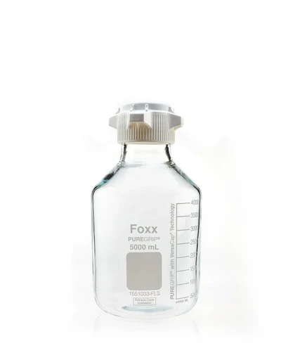PUREGRIP® Reusable Clear Glass Carboy with 83B VersCap® and Extra Large Marking Spot, 5 L (5,000 mL), 1/EA