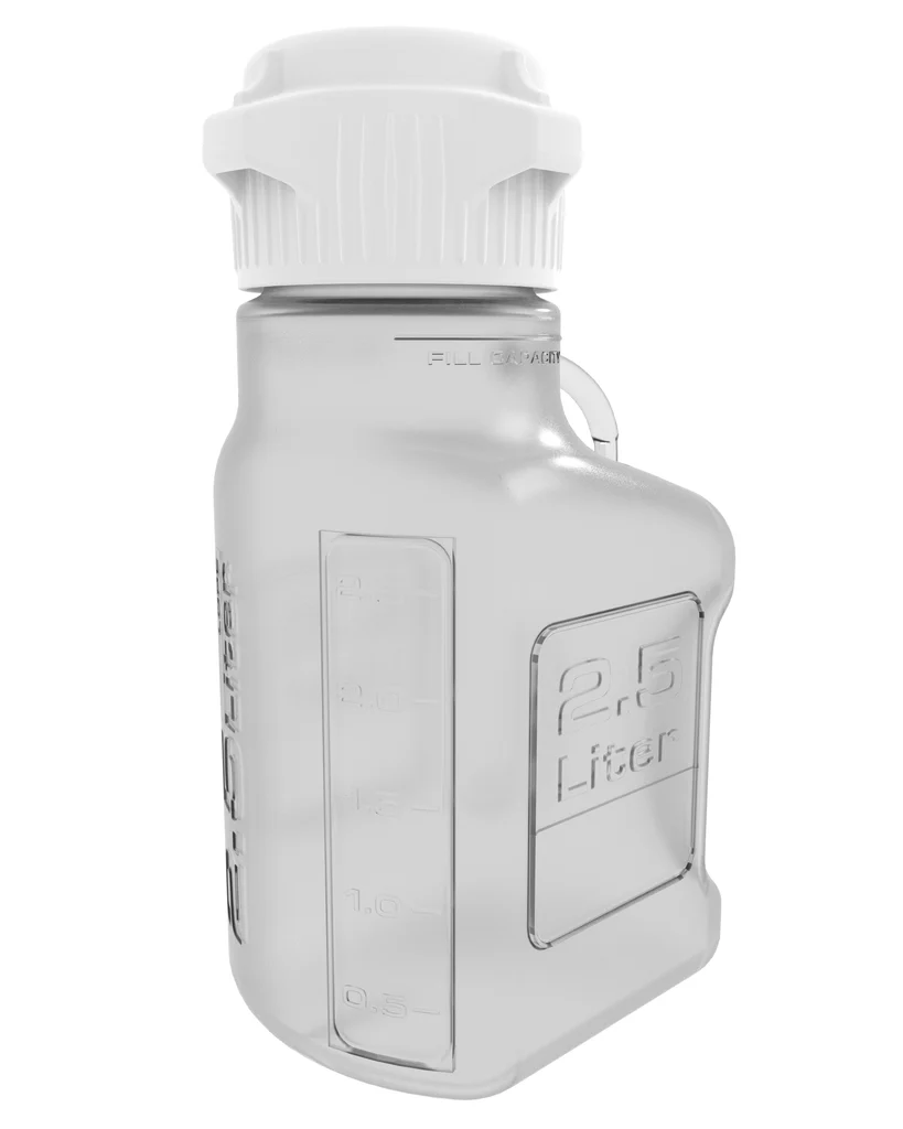 EZclear 2.5 L (0.5 Gal) Polycarbonate (PC) Space Saving Carboy with 83 mm (83B) VersaCap and 6.9 L Max Capacity, Large Pinched Handle, 1/EA