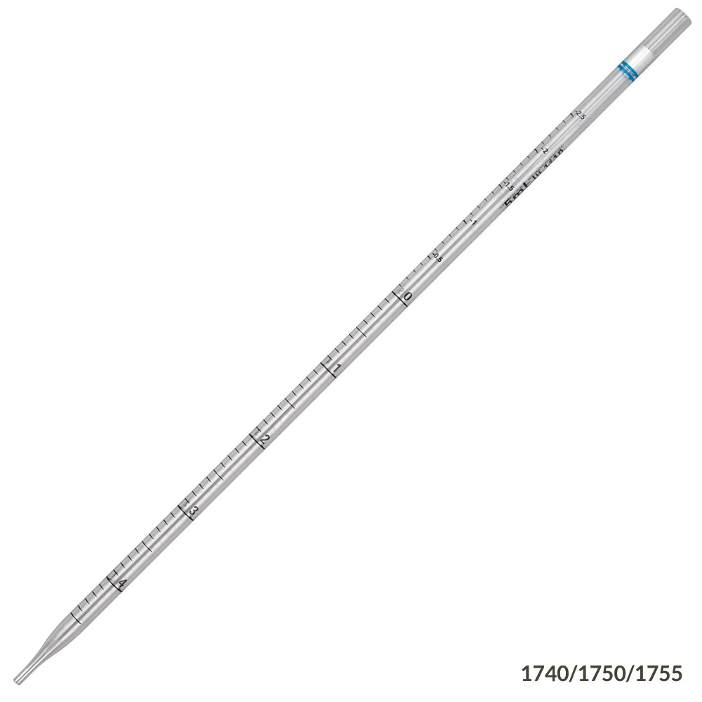 Serological Pipette, 5mL, PS, Standard Tip, 342mm, STERILE, Blue Band, Individually Wrapped, 250/Dispenser Box - cs-750