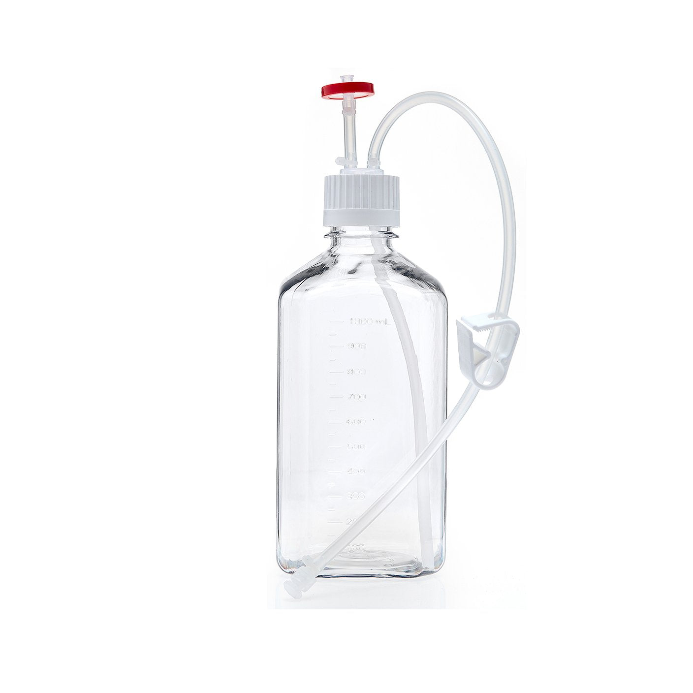 EZBio® Single Use Media Bottle Assembly, 1,000 mL (1 L) Sterilized PETG Bottles for Aseptic Sampling and Sterile Storage, 38-430 mm VersaCap with Vent and Dip Tube, 10/CS