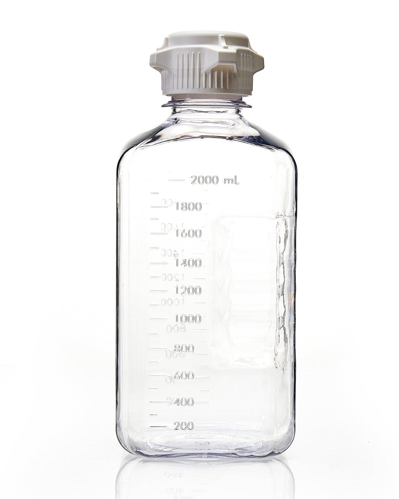 EZBio® 2 L (2,000 mL) PC Media Bottles, Sterile, Autoclavable Square Storage Bottles with 53 mm (53B) White Closed VersaCap Closures, 6/PK