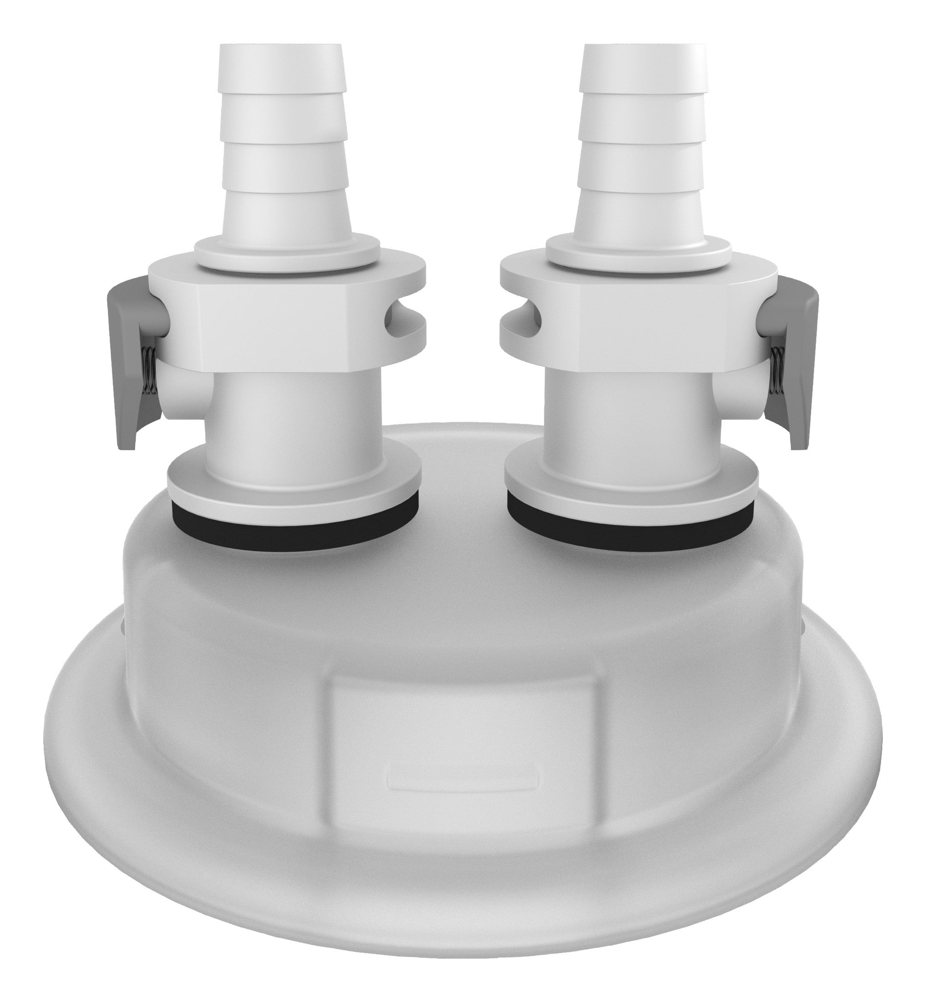 VersaCap 83 mm (83B) Cap Adapter, Tangle Free Quick Connect Adapter, Two (2 x) 3/8 Inch Detachable Hose Barbs for 3/8 Inch ID Tubing, for use with VersaCap 83 mm Open Cap, 1/EA