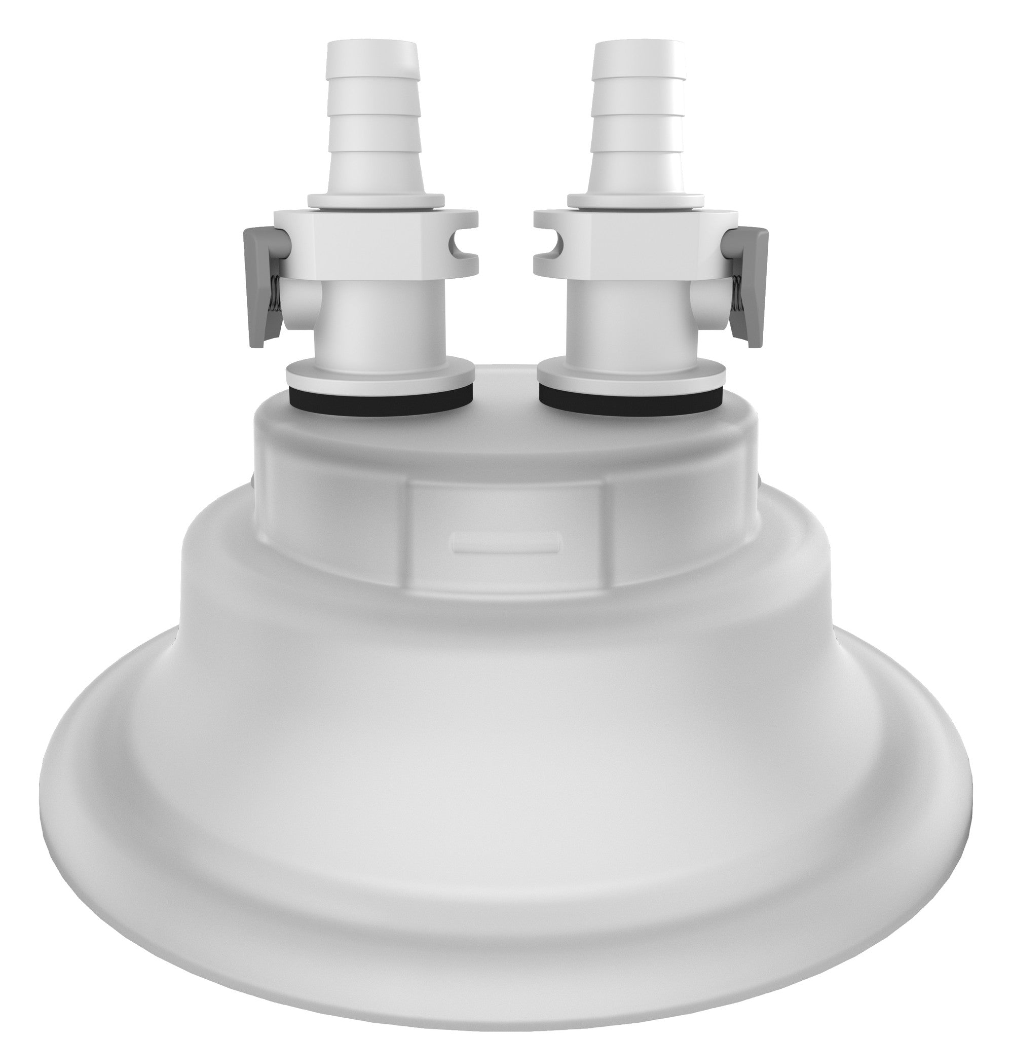 VersaCap 120 mm Wide Mouth Carboy Adapter, Tangle Free Quick Connect Adapter, Two (2 x ) 3/8 Inch Detachable Hose Barbs for 3/8 Inch ID Tubing, for use with VersaCap 120 mm Open Cap, 1/EA