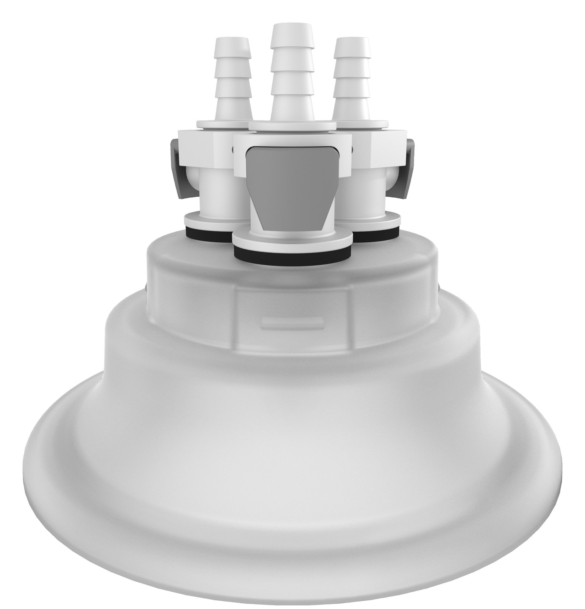 VersaCap 120 mm Wide Mouth Carboy Adapter, Tangle Free Quick Connect Adapter, Three (3 X) 1/4 Inch Detachable Hose Barbs for 1/4 Inch ID Tubing, for use with VersaCap 120 mm Open Cap, 1/EA