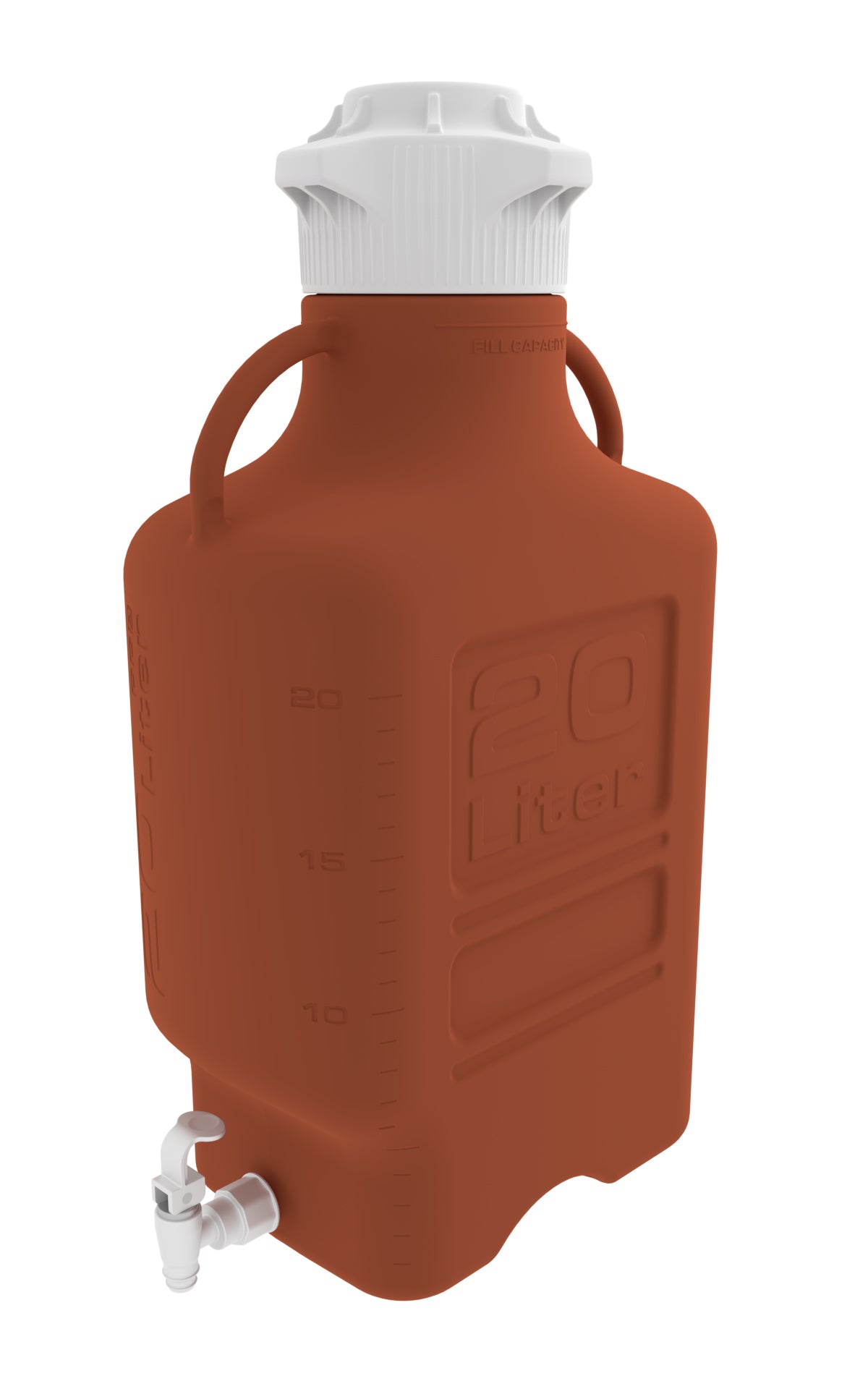 EZgrip® 20 L (5 Gal) Light Blocking Amber HDPE Space Saving Carboy with Leakproof Spigot, Wide Mouth 120 mm VersaCap and 26.5 L Max Capacity, Large Pinched Handles, 1/EA
